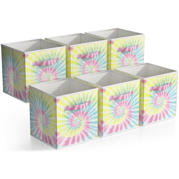 Sorbus 11" Collapsible Fabric Storage Cubes, 6-Pack Bins with Handle, Tie-Dye Swirl