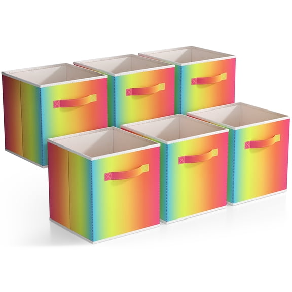 Sorbus 11" Fabric Storage Cubes, 6 Pack, Collapsible Bins with Handles, Multi Ombre