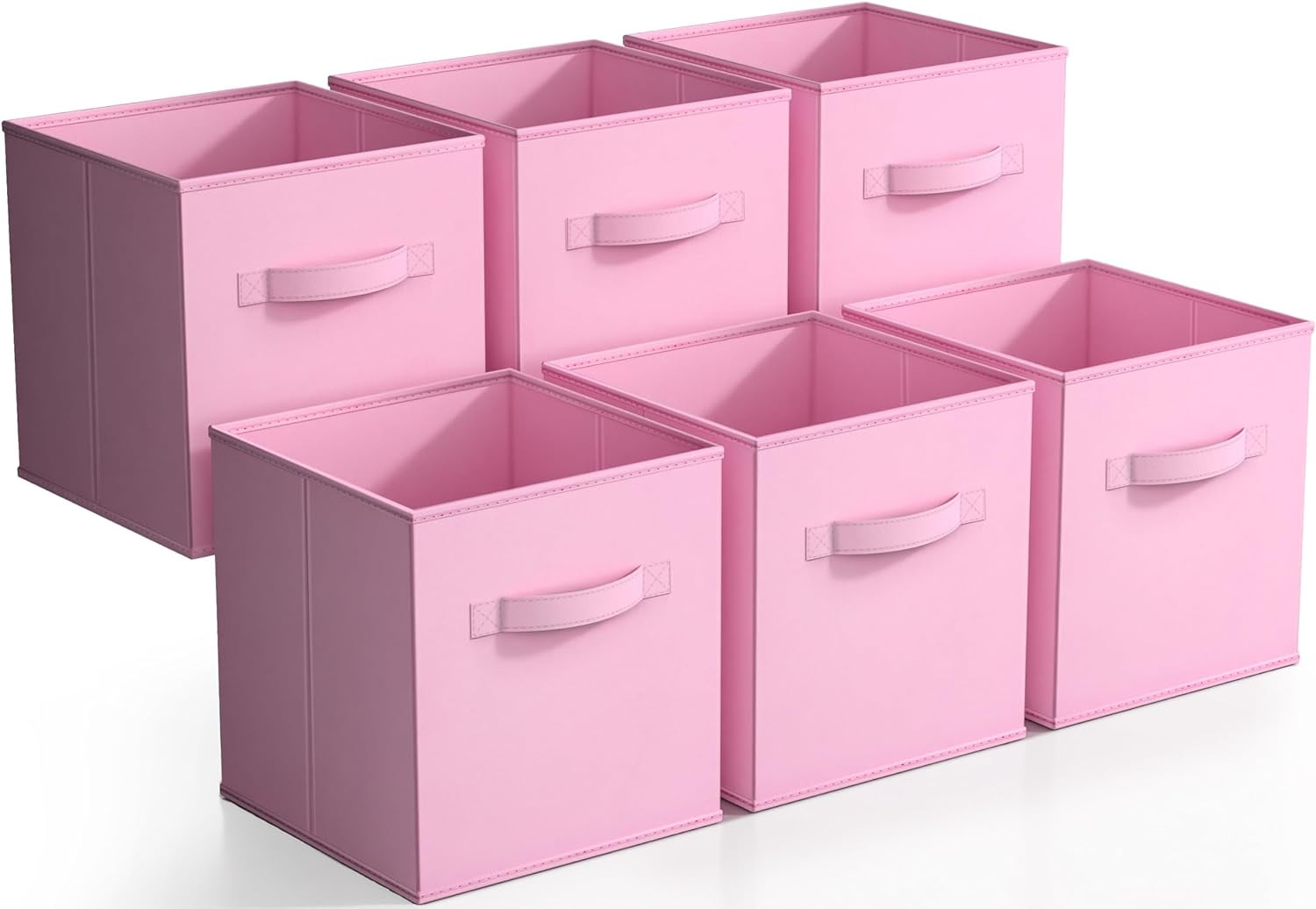 Sorbus 11" Foldable Fabric Baskets with Handles for Storage & Organization, 6-Pack, Pastel Pink