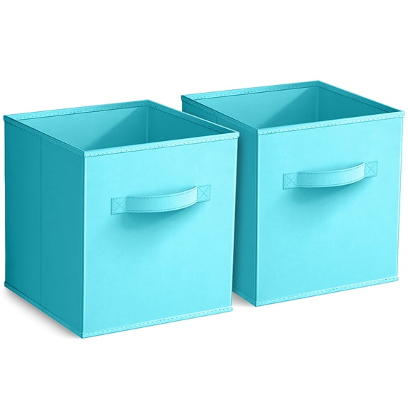 Sorbus 11" Foldable Fabric Storage Cube Bin, Aqua (2 pack)
