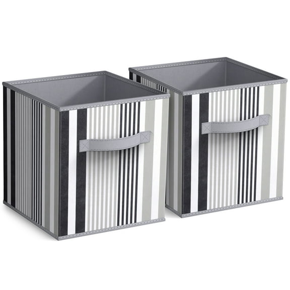 Sorbus 11" Foldable Fabric Storage Cube Bin, Black Stripe (2 pack)