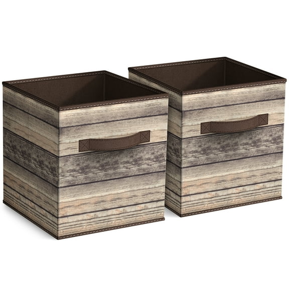 Sorbus 11" Foldable Fabric Storage Cube Bin, Wood Brown (2 pack)