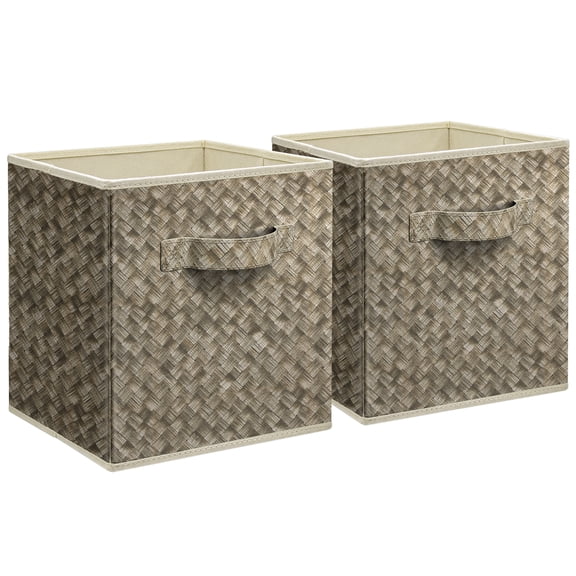 Sorbus 11" Foldable Fabric Storage Cube Bin, Woven Beige (2 pack)