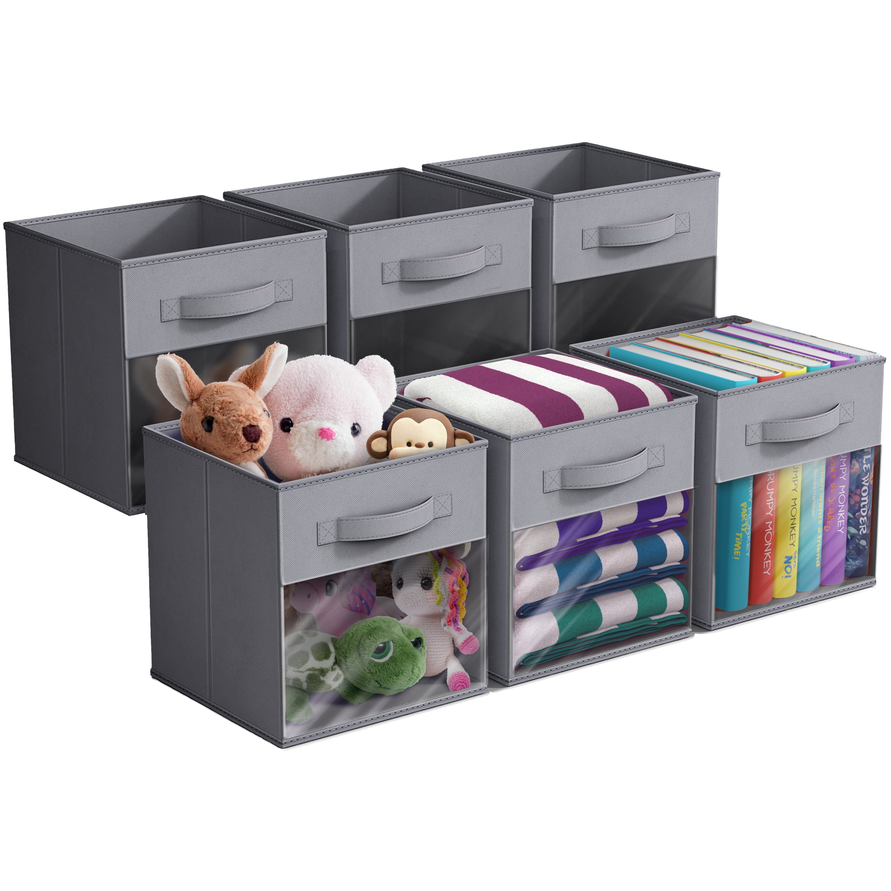 Sorbus 11” Foldable Storage Bins with Clear Window – Set of 6 ...