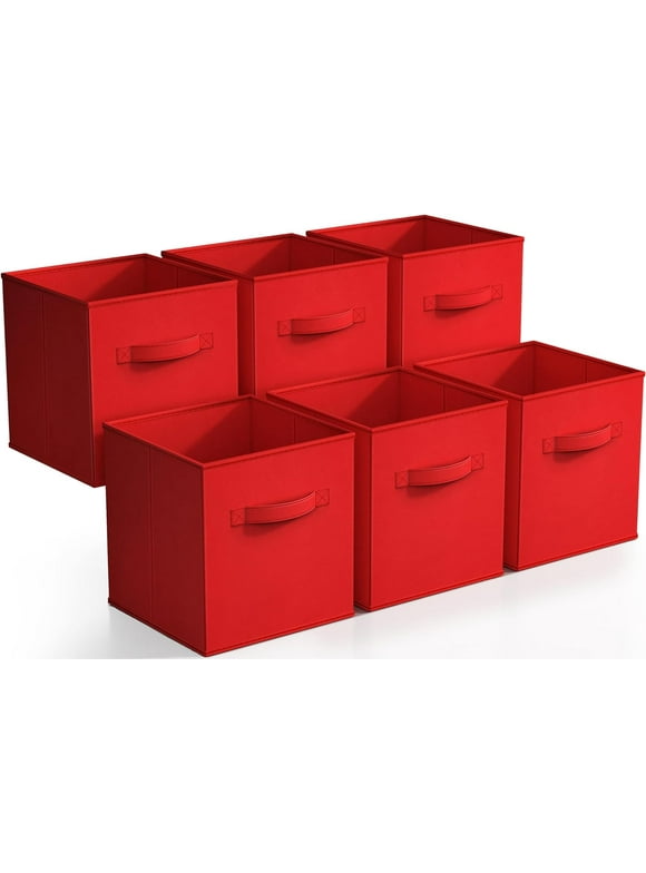 Sorbus 11" Foldable Storage Cubes (6-Pack) - Baskets for Nursery, Playroom, Home Organization - Red