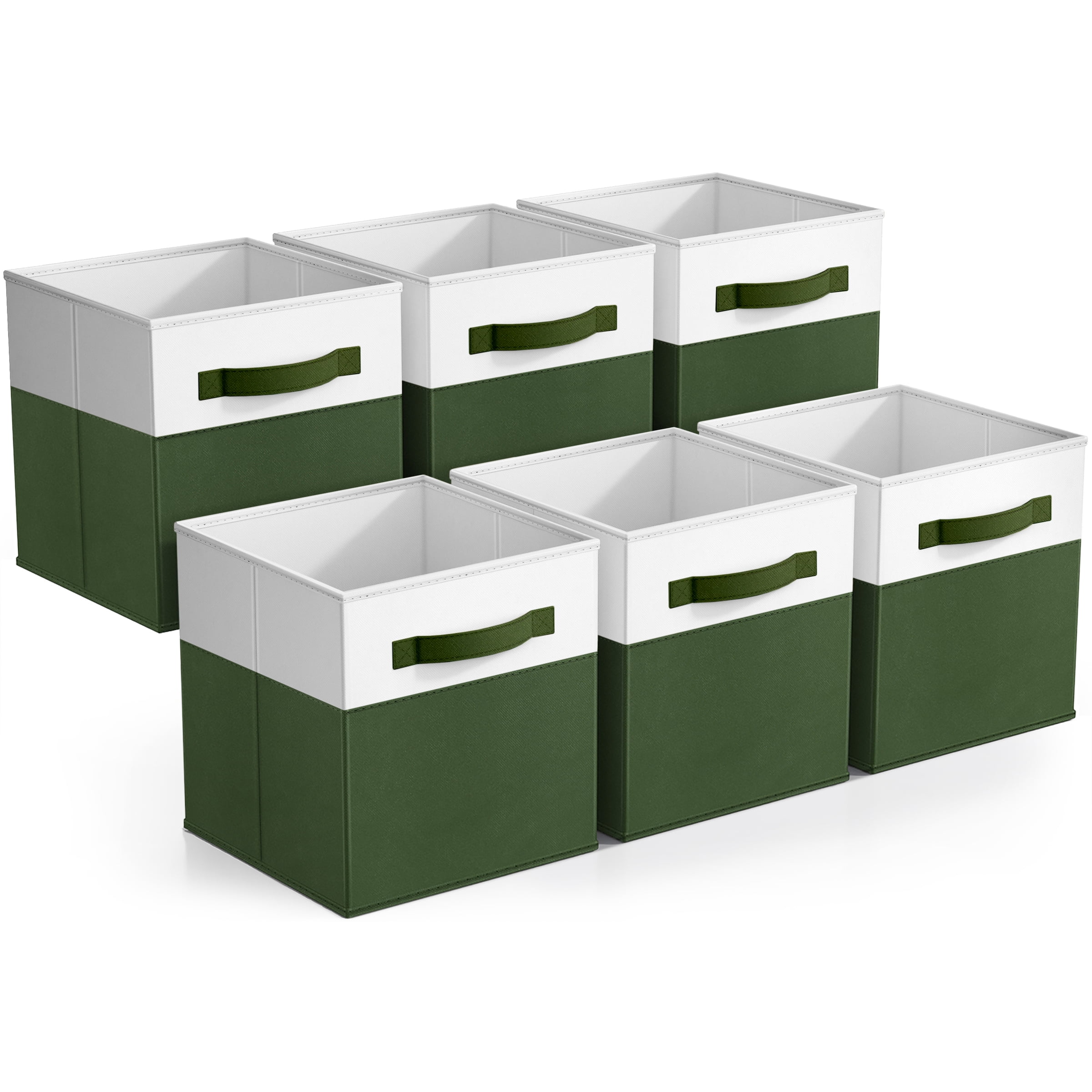 Sorbus 11" Foldable Storage Cubes – 6-Pack Fabric Bins for Closet, Shelves & Cubby Organizer – Collapsible Cloth Baskets for Home Organization, Green/White