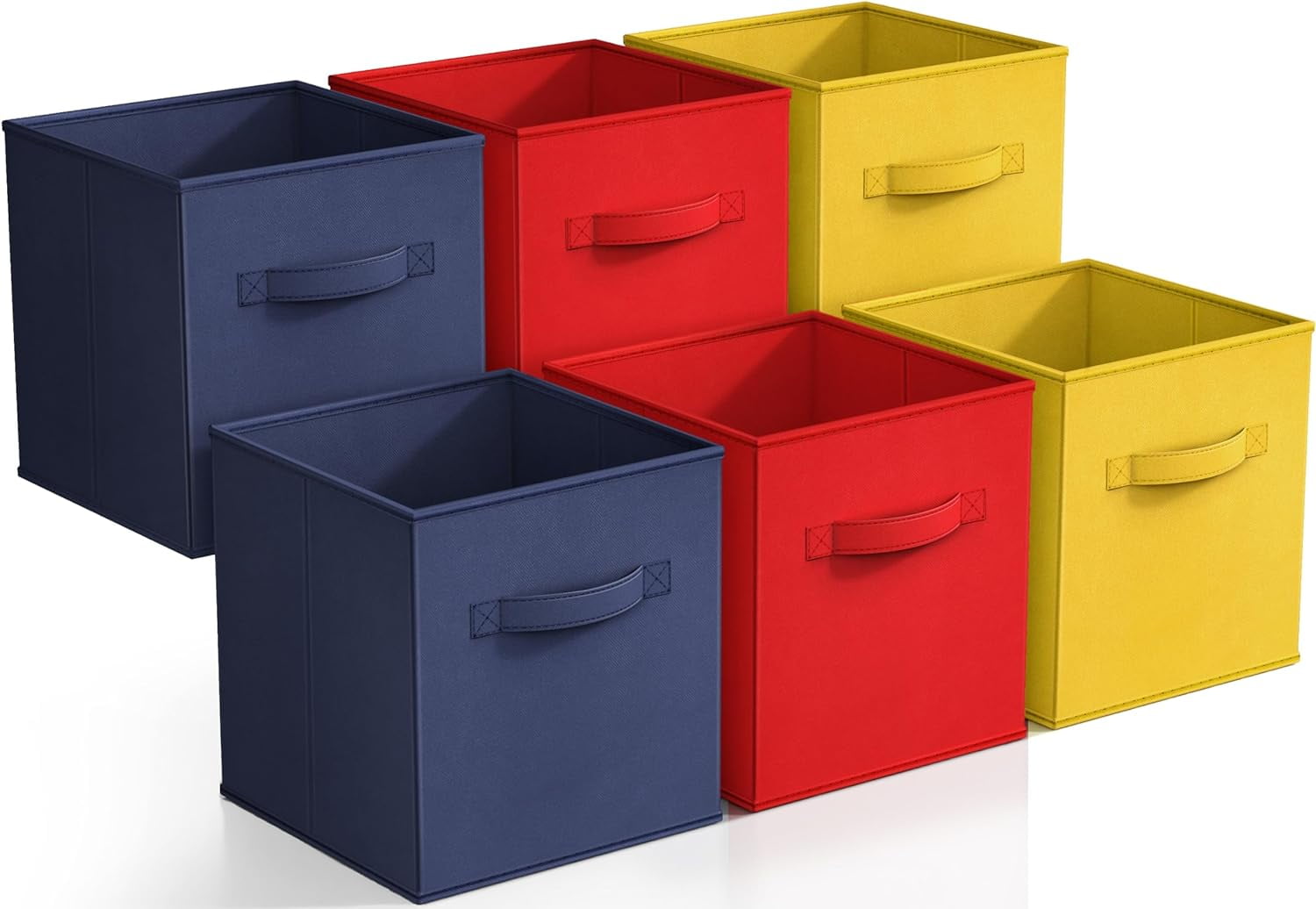 Sorbus 11" Foldable Storage Cubes - Set of 6 Fabric Bins with Handle - Yellow, Navy, Red
