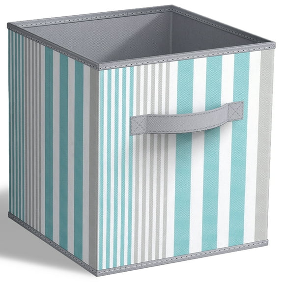 Sorbus 11" Foldable Vertical Striped Fabric Storage Cube Bin, Aqua