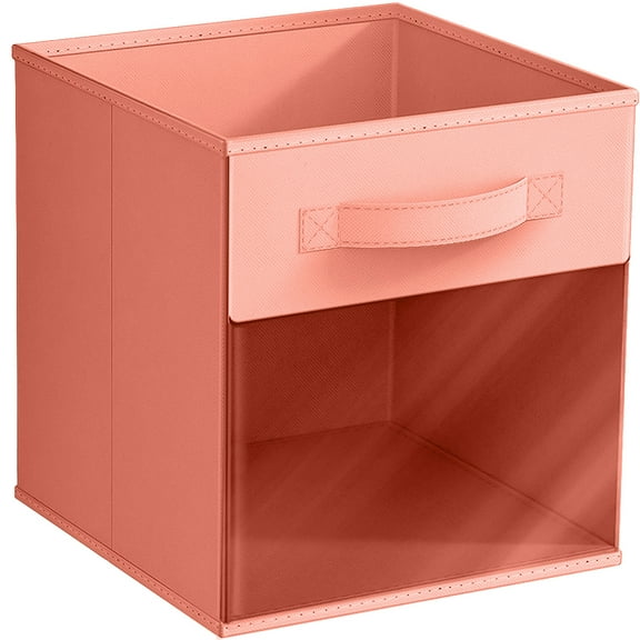 Sorbus 11 Inch Collapsible Fabric Storage Bin with Clear Window, Pastel Orange