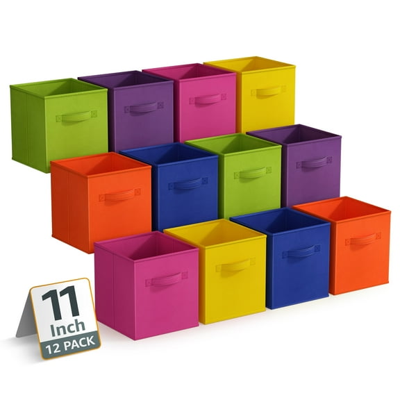 Sorbus 11 Inch Collapsible Fabric Storage Cubes, 12 Foldable Baskets for Organizing for Closet, Shelves, Clothes, Toys, Books, Bright Multi Color