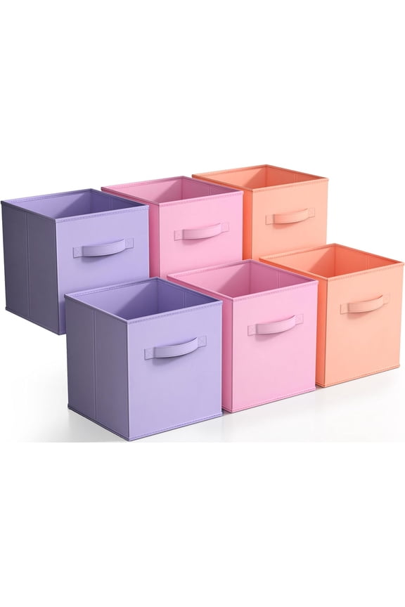 11" Storage Cube Bins (6-Pack) for Kid's Nursery, Playroom, Home Organization - Pink, Orange, Purple