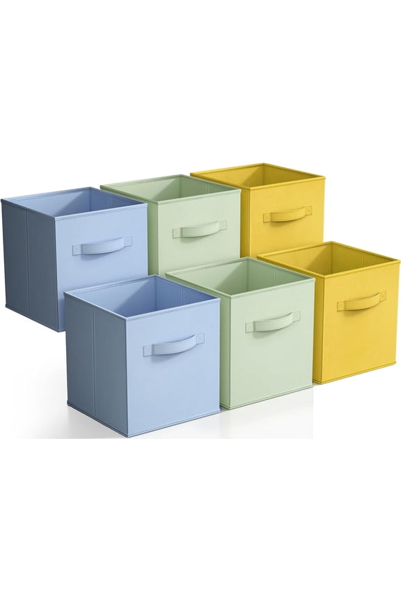 11" Storage Cube Bins (6-Pack) for Nursery, Playroom, & Home Organization - Blue, Green, Yellow