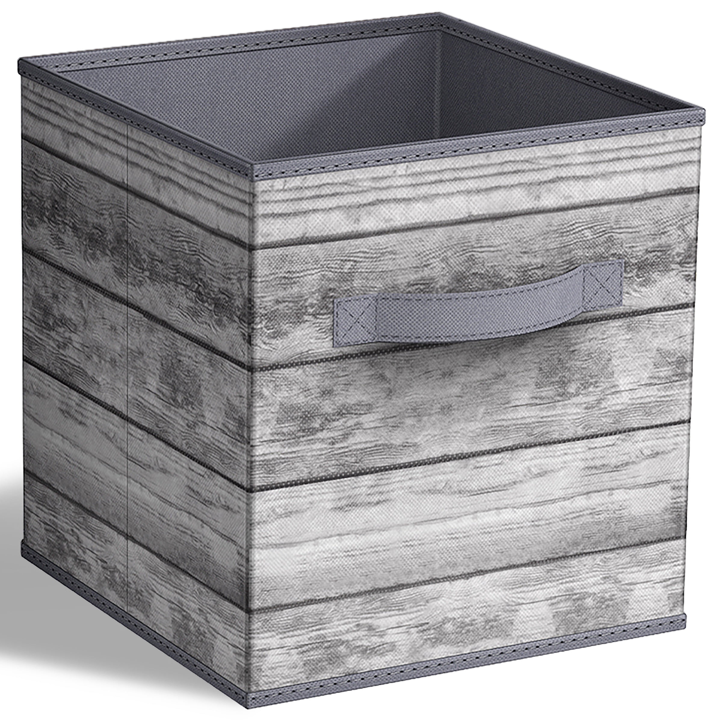 Sorbus 11" Wood Print Foldable Fabric Storage Cube Bin, Gray