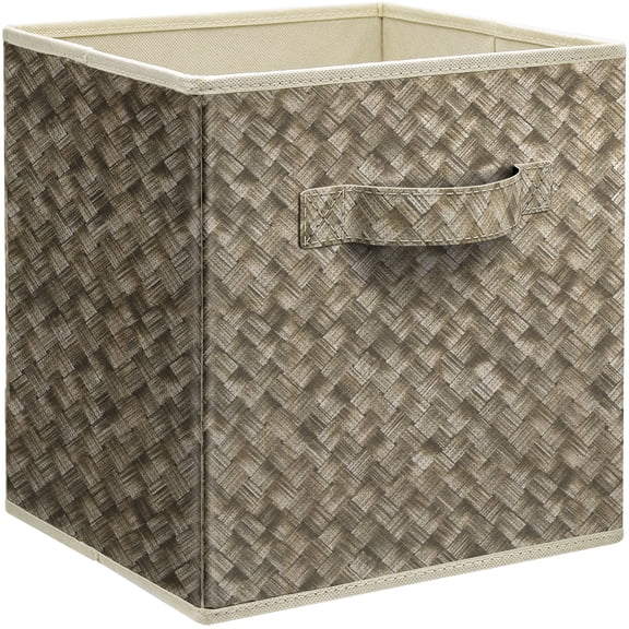 Sorbus 11" Woven Print Foldable Fabric Storage Cube Bin, Beige