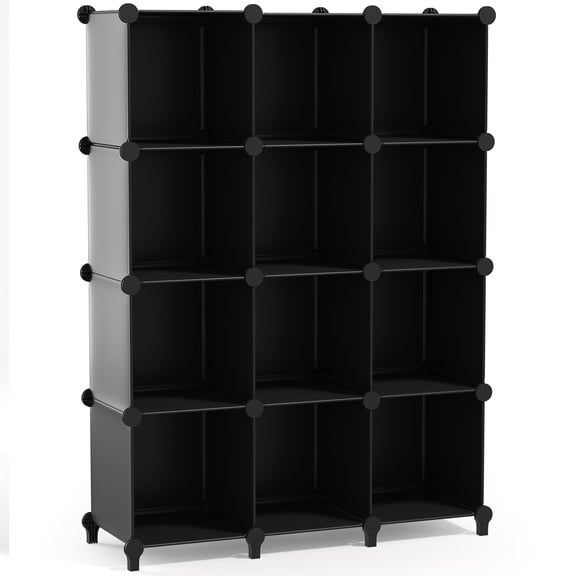 Sorbus 12-Cube Storage Organizer, Waterproof Cubby Shelf for Closet & Bedroom, Black