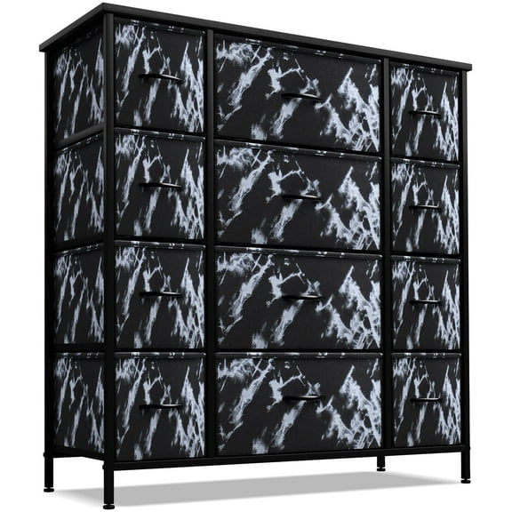 Sorbus 12 Drawer Dresser Organizer Large Bedroom Organization, Clothes Storage Drawers, Closet Organizer, Tall Dresser for Living Room, Office, Easy Pull Fabric Bins - Wooden Handle (Black)