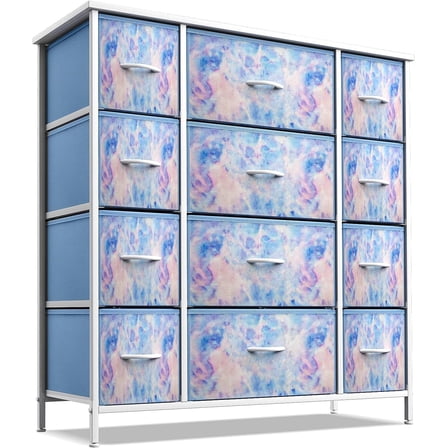 Sorbus 12-Drawer Fabric Dresser, Tall Storage Tower for Kids Bedroom, Steel Frame, Tie-Dye Blue