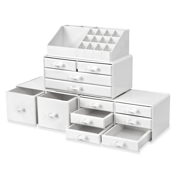 Sorbus 12-Drawer Stackable Makeup Organizer with Brush & Lipstick Holder for Vanity/Bathroom, White