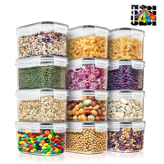 Sorbus 12-Pack Airtight Food Storage Containers 0.8L Clear w/ Lids, Labels & Spoons