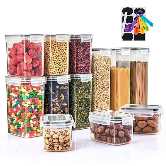 Sorbus 12 Pack Airtight Food Storage Containers, Labels, Marker & Measuring Spoons - Functional Dry Food Organizers for Kitchen, Pantry, Fridge and more