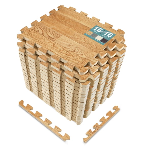 Sorbus 16pc 12" x 12" Pine Wood Foam Interlocking Floor Mats- 16 Square Feet