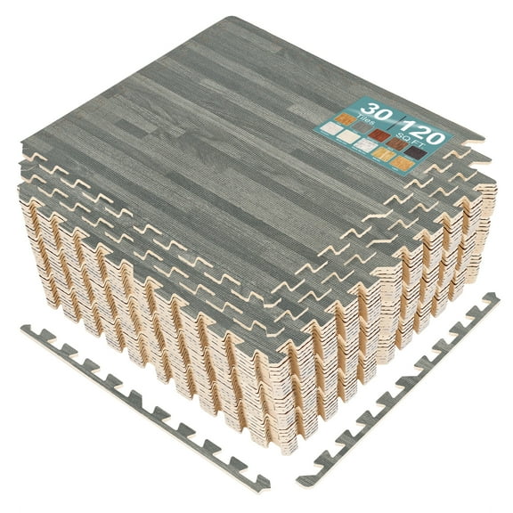 Sorbus 120Sq. Ft. Gray Wood Grain Foam Interlocking Floor Tiles 3/8-Inch Thick 30 pcs w/ Borders
