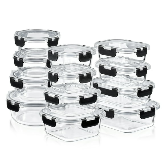 Sorbus 12pc Glass Meal Prep Containers – Airtight Lids – Oven, Freezer, Dishwasher Safe – Reusable Food Storage, 3 Shapes