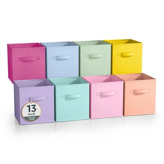 Sorbus 13" Foldable Cubes Fabric Storage Bins with Handles, Multi-Color, 8 Pack
