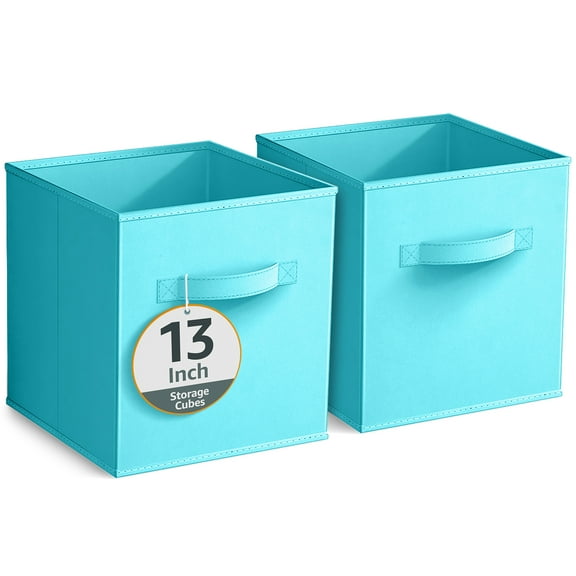 Sorbus 13" Foldable Fabric Storage Cube Bin, Aqua (2 pack)