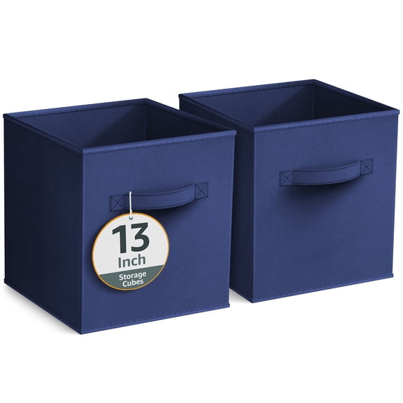 Sorbus 13" Foldable Fabric Storage Cube Bin, Navy Blue (2 pack)