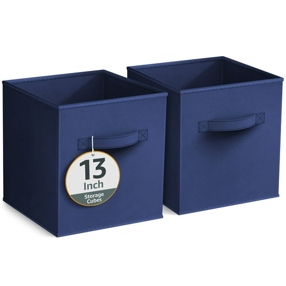 Sorbus 13" Foldable Fabric Storage Cube Bin, Navy Blue (2 pack)
