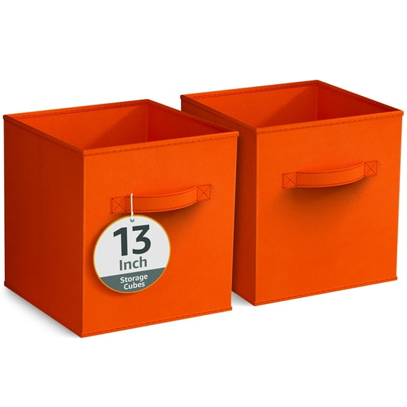 Sorbus 13" Foldable Fabric Storage Cube Bin, Orange (2 pack)