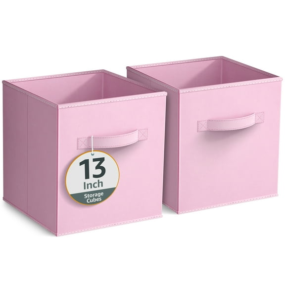 Sorbus 13" Foldable Fabric Storage Cube Bin, Pastel Pink (2 pack)