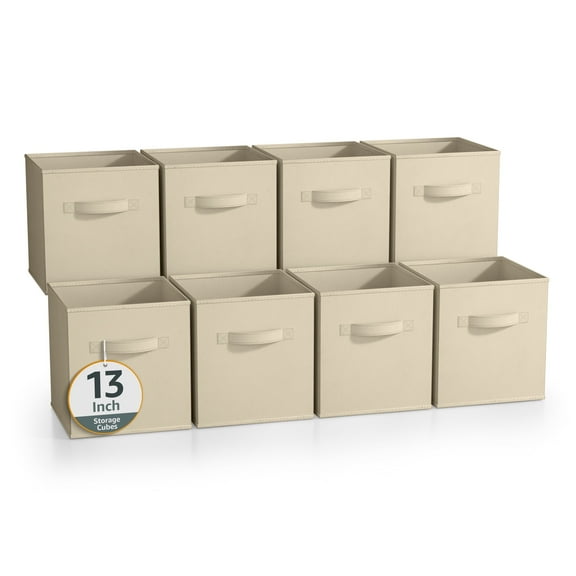 Sorbus Set of 8 Collapsible 13 Inch Fabric Storage Cube Bins for Closet, Shelves, Clothes, Toys, Books, Beige