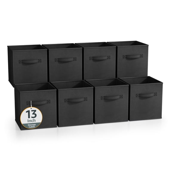 Sorbus 13 Inch Collapsible Fabric Storage Cubes, 8 Foldable Baskets for Organizing for Closet, Shelves, Clothes, Toys, Books, Black