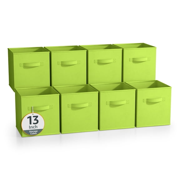 Sorbus 13 Inch Collapsible Fabric Storage Cubes, 8 Foldable Baskets for Organizing for Closet, Shelves, Clothes, Toys, Books, Green