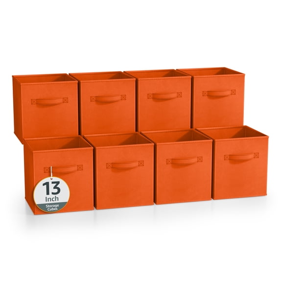 Sorbus 13 Inch Collapsible Fabric Storage Cubes, 8 Foldable Baskets for Organizing for Closet, Shelves, Clothes, Toys, Books, Orange