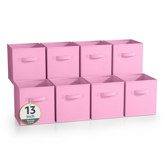 Sorbus 13 Inch Collapsible Fabric Storage Cubes, 8 Foldable Baskets for Organizing for Closet, Shelves, Clothes, Toys, Books, Pastel Pink