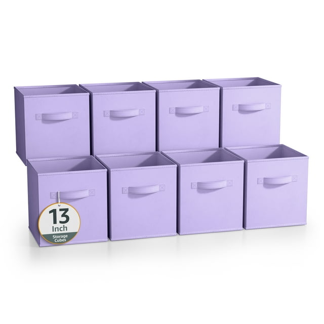 Sorbus 13 Inch Collapsible Fabric Storage Cubes, 8 Foldable Baskets for Organizing for Closet, Shelves, Clothes, Toys, Books, Pastel Purple
