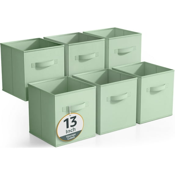 Sorbus 13" Sage Green Storage Bins – Set of 6 Foldable Fabric Cubes with Handles