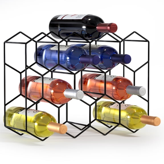 Sorbus 14-Bottle Stackable Metal Wine Rack Black Honeycomb Countertop Storage