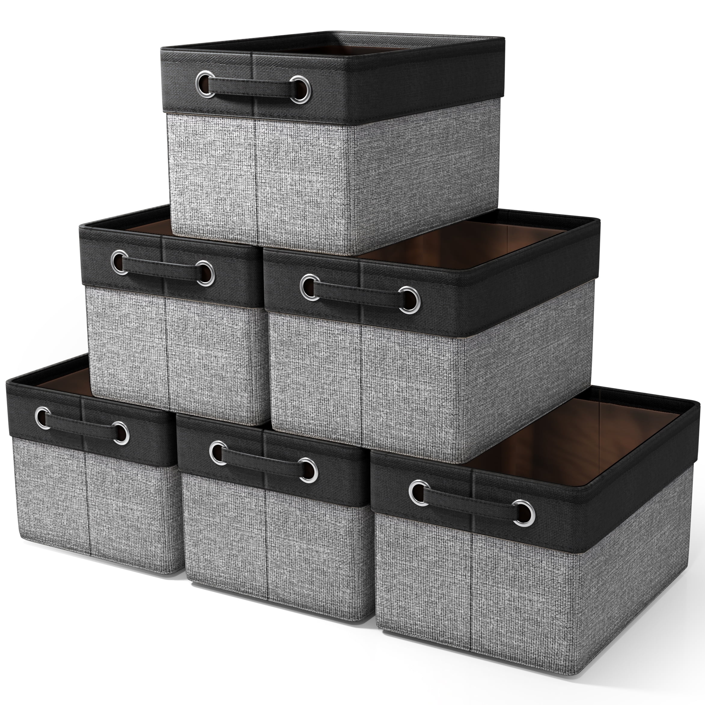 Sorbus 15" Collapsible Fabric Storage Bins with Handles – Set of 6 Foldable Baskets for Shelves, Closet, Home Organization – Large Black Decorative Storage Cubes