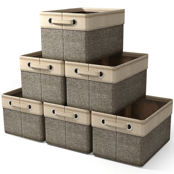 Sorbus 15" Collapsible Fabric Storage Bins with Handles – Set of 6 Foldable Baskets for Shelves, Closet, Home Organization – Large Brown Decorative Storage Cubes
