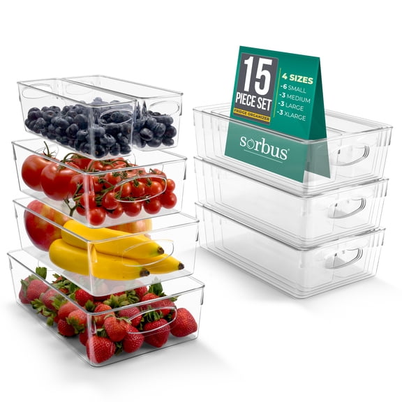 Sorbus 15 Pack Clear Plastic Storage Bins with Handles, Organizers for Under Sink, Pantry & Home