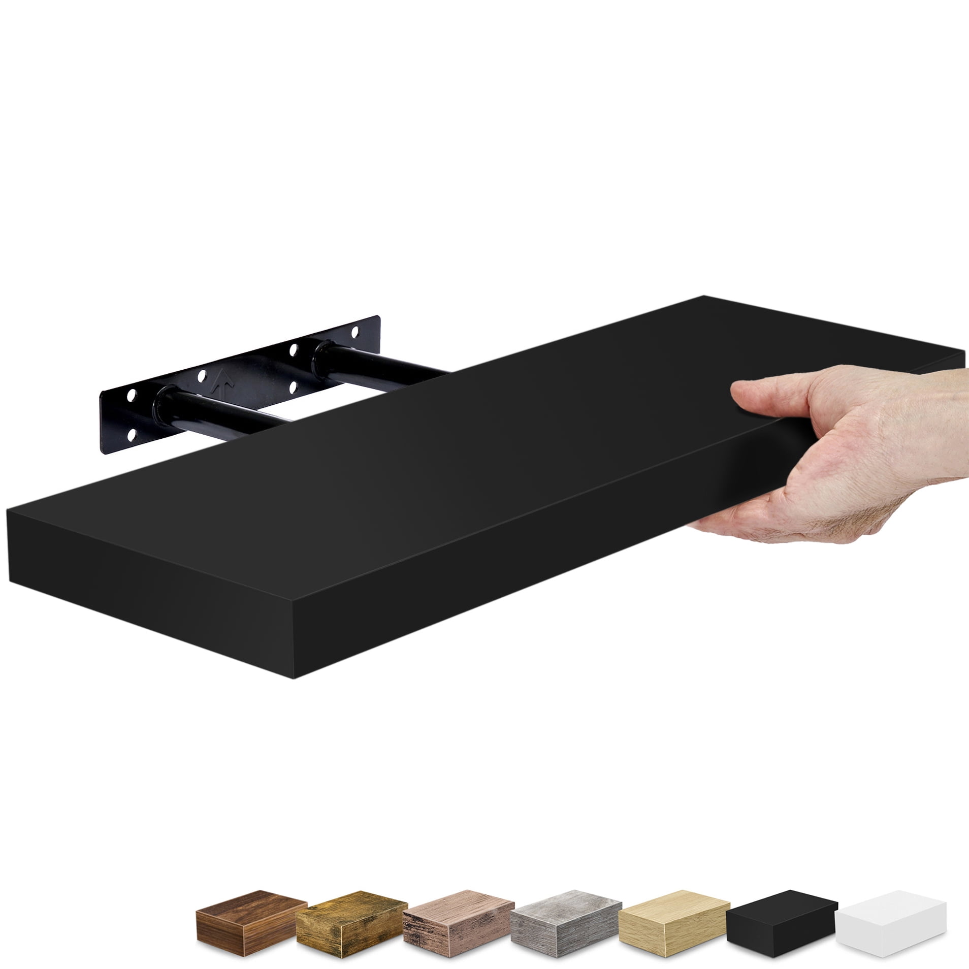 Sorbus 16.25" Floating Wall Shelf, Black, Invisible Brackets, Bathroom, Bedroom & Home Décor