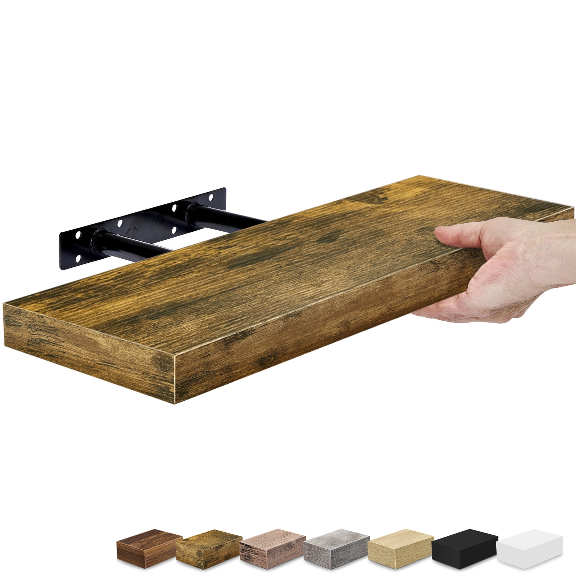 Sorbus 16.25" Floating Wall Shelf, Brown, Invisible Brackets, Bathroom, Bedroom & Home Decor