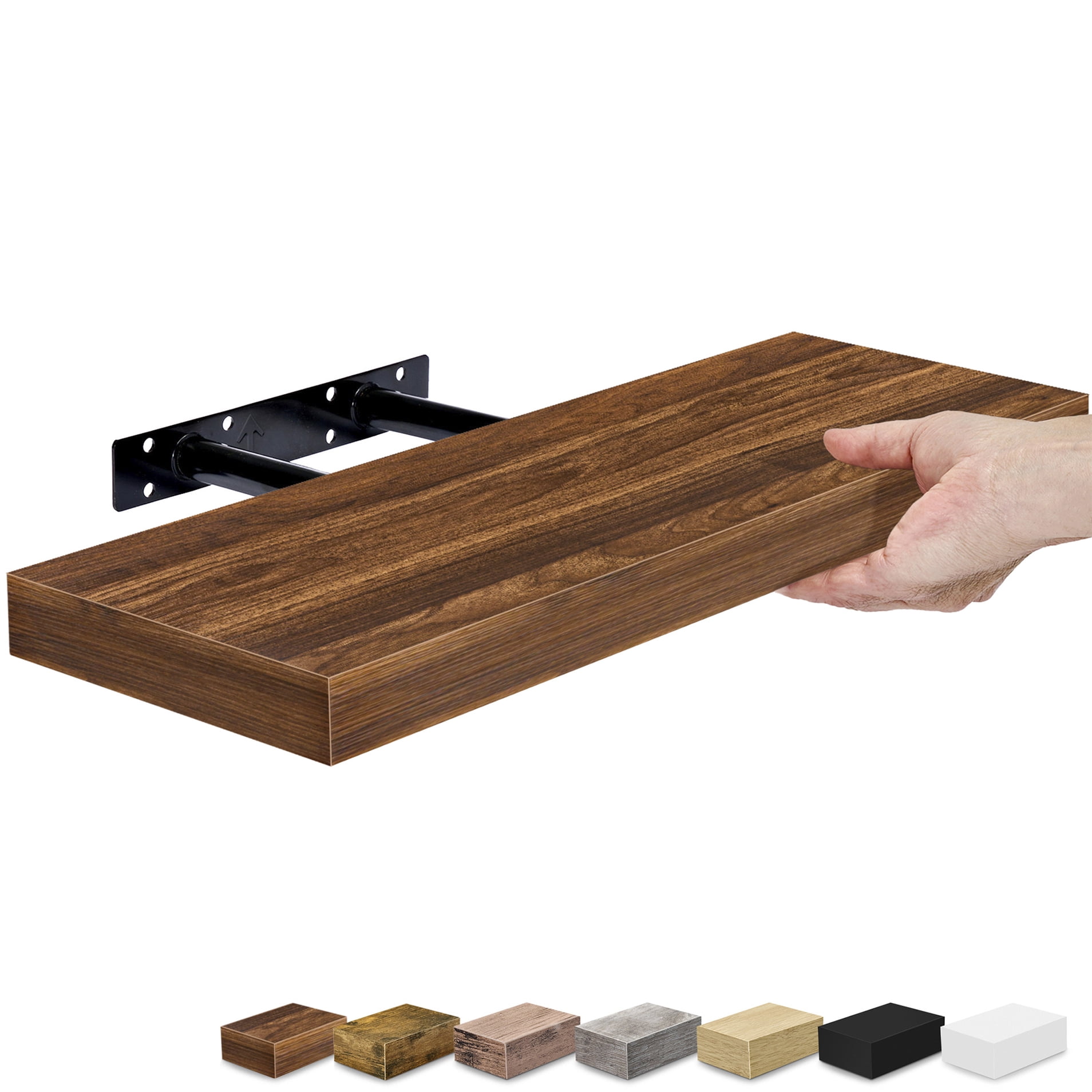Sorbus 16.25" Floating Wall Shelf, Walnut, Invisible Brackets, Bathroom, Bedroom & Home Decor