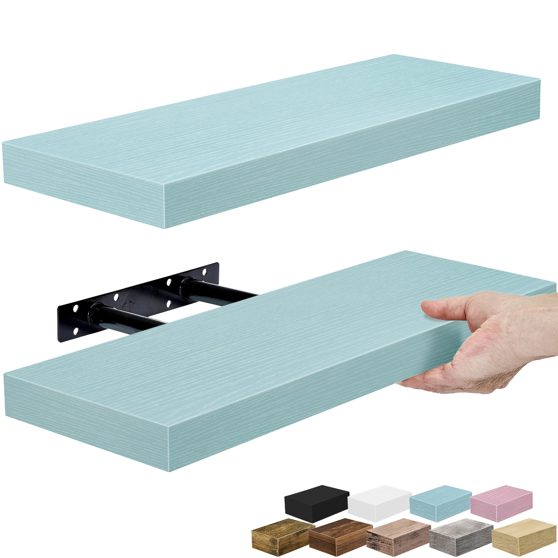 Sorbus 16.25" Floating Wall Shelves, 2 Pack, Ocean Blue, Invisible Brackets, Home Decor