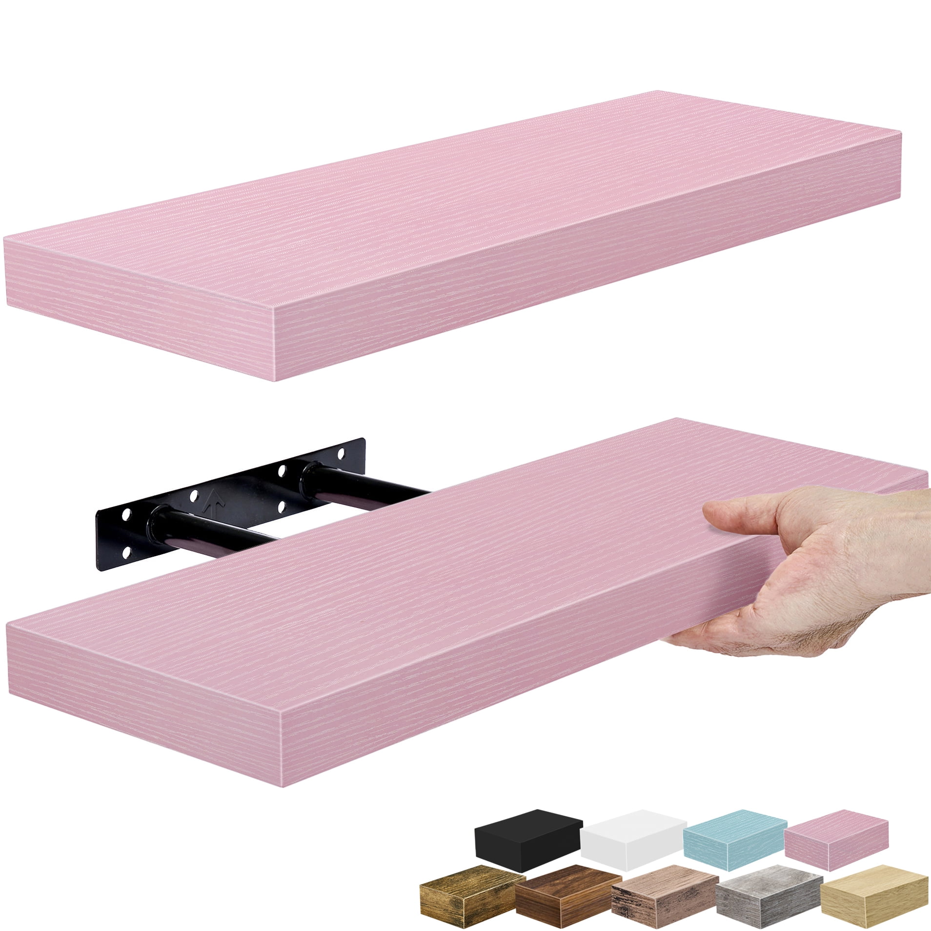 Sorbus 16.25" Floating Wall Shelves, 2 Pack, Soft Pink, Invisible Brackets, Home Decor