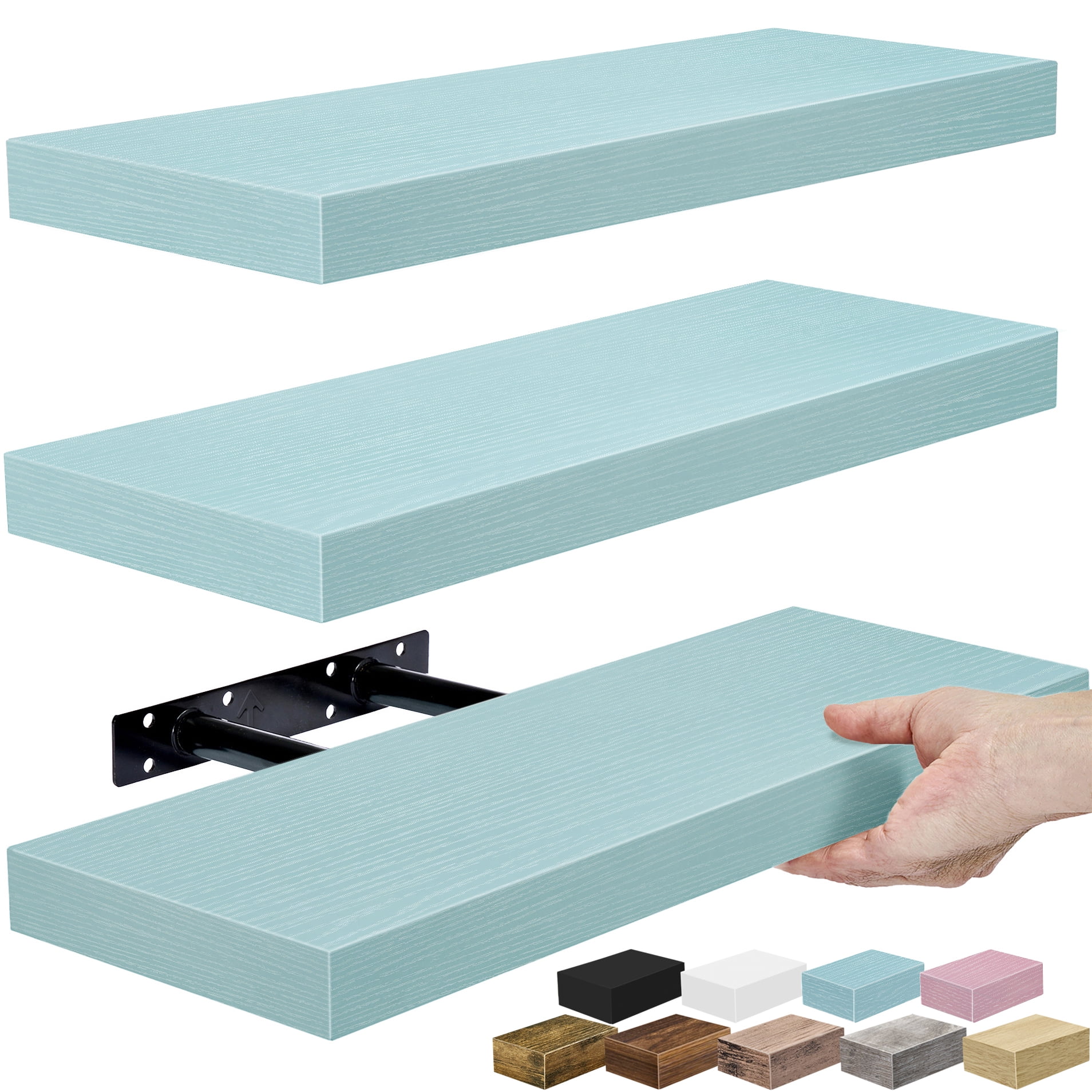 Sorbus 16.25" Floating Wall Shelves, 3 Pack, Ocean Blue, Invisible Brackets, Home Decor